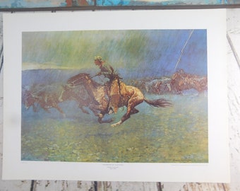 Impression estampée Frederic Remington par Lightning Express 18 x 24 vintage