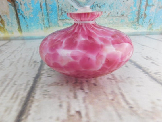 Art Glass Perfume Bottle Flame Like Stopper Pink … - image 4