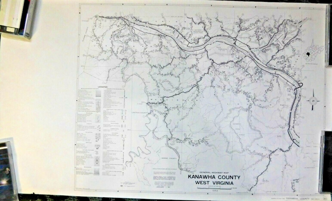 1957 Kanawha County West Virginia WV General Highway Map 30.5 X 18