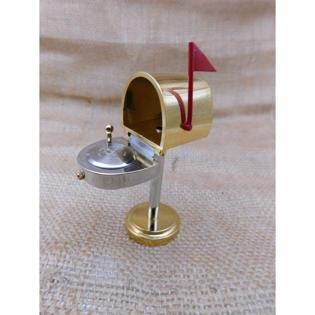 Mailbox Clock Lafayette Miniature Desk Clock Mailbox Flag Brass/chrome UNTESTED NEEDS ...