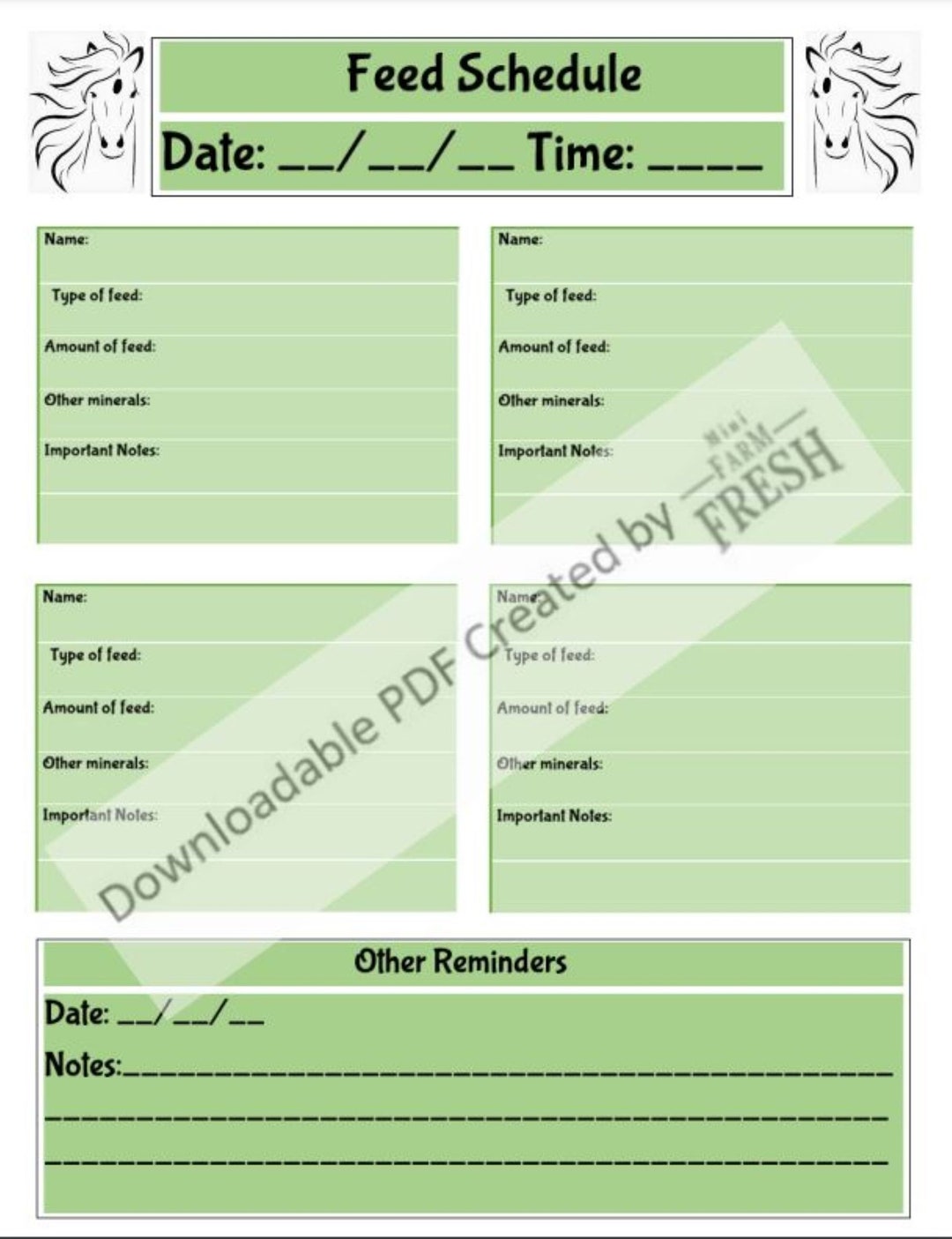 Farm Animal Feed & Medication Schedule: Caretaker Instructions (digital ...