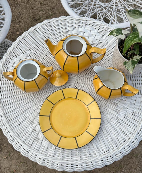 Vintage ZS and Co Scherzer Bavaria Tea Set, Mustard Yellow and