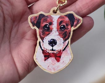 Jack Russell Keychain, Bow Tie Terrier Dog Breed Charm, Keys Accessory