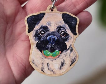 Pug Keychain, Painterly Donut Dog Breed Charm, Keys Accessory, Dog Mom Keepsake