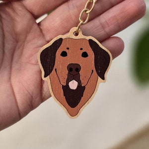Labrador retriever sleutelhanger, cartoon bruin lab, houten tas bedel, accessoire dier hondenras, huisdier verlies gedenkteken, hond moeder cadeaus