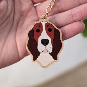 Basset Hound Keychain, Cartoon Wood Charm, Animal Dog Breed Accessory, Pet Memorial Gift, Dog Mom Pet Parent Gifts, Drooly Dogs Club