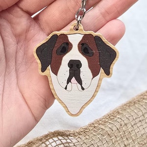 Saint Bernard Keychain, Cartoon Wood Charm, Animal Dog Breed Accessory, Pet Memorial Gift, Dog Mom Pet Parent Gifts, Big Dogs Club