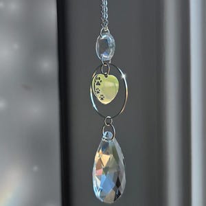 Pet Sun Catcher Car Charm, Rear View Mirror Accessory, Crystal Window Light Catcher, Heart Paw Print Rainbow Bridge Keepsake, Dog Mom Gifts