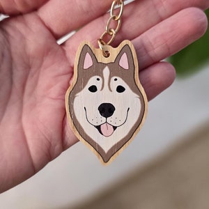 Husky Keychain, Cartoon Brown Husky Wood Charm, Animal Dog Breed Accessory, Pet Loss Memorial, Dog Mom Veterinary Gift