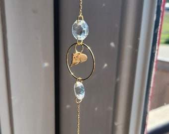 Cat Sun Catcher, Gold Window Prism Charm, Rainbow Bridge Pet Memorial, Hanging Zen Decor