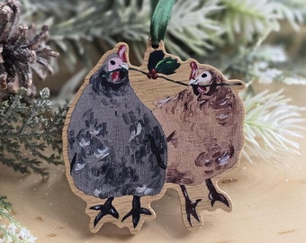 Chickens Christmas Ornament, Farmhouse Holiday Decor, Farm life Hens Hanging tree Accessory Charm