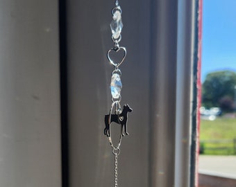 Doberman Sun Catcher, Crystal Pet Aura Window Decor, Rainbow Bridge Memorial, Vet Gift