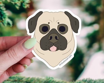Pug Sticker, Waterproof Vinyl Cartoon Dog Decal, Dog Mom Gifts