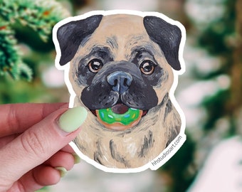 Pug Sticker, Waterproof Vinyl Donut Dog Decal, Dog Mom Memorial