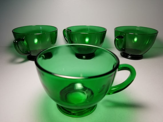 Forest Green Anchor Hocking Glass Punch Cups - Set of 4 Cups