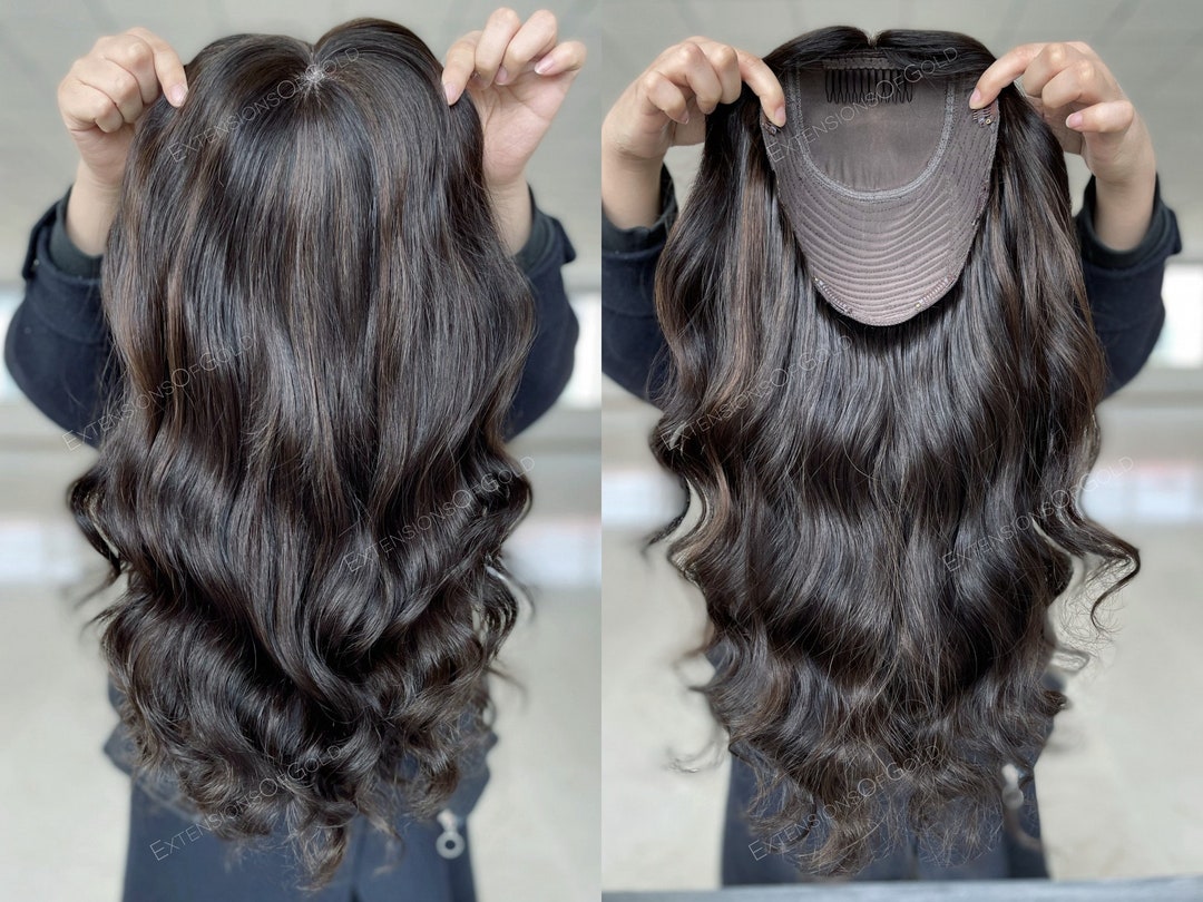 Luxury Hair Topper 8x9 Silk Top Wefted Base Toppper Prestyled 18 Dark