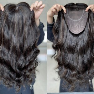 Luxury Hair Topper 8x9&quot; Silk Top Wefted Base Toppper Pre-styled 18&quot; Dark Brown Dimensional Hair 150% Density Premium Real Human Hair Topper