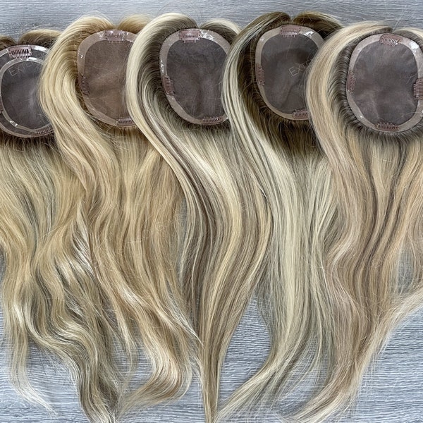 Heißer Verkauf 5x6.5 "Mono Base Hair Toppers Multi-direktionale Scheitel Pre Styled 16" 130% Dichte Premium Echthaar Toppers Auf Lager