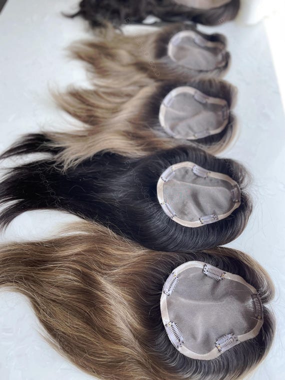 6x6 Human Hair Topper with Mono Base, 4 Clips for Thinning Hair Clipless Hair Topper 6x6.5 main image 4