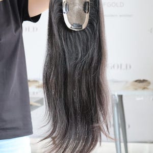 Natural Black Hair Topper 3x5&quot; Fine Mono Base 130% Density 16&quot; Full Ends Free Part Premium Real Human Hair Topper For Thinning Hair Loss