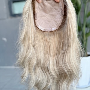Luxury Hair Topper 6x6&quot; Silk Base Multi-directional Parting 14&quot; Light Blonde Dimensional Hair 120% Density Premium Real Human Hair Topper