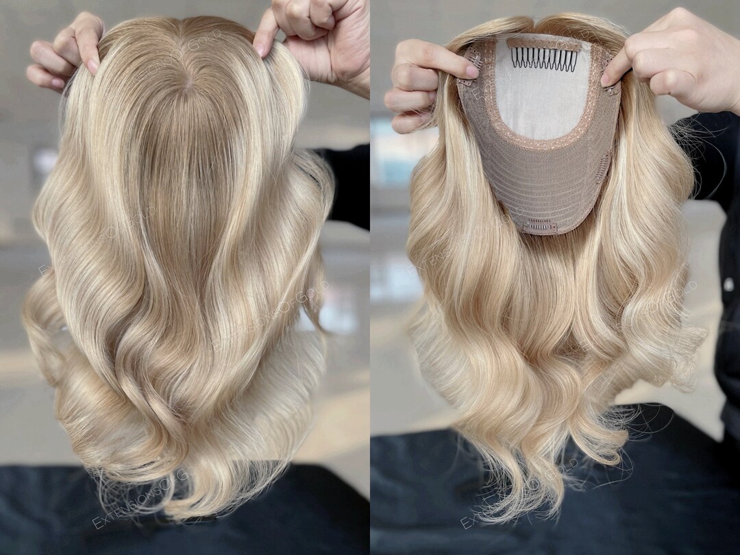 Luxury Hair Topper 7x8 Silk Top Wefted Topper Prestyled 14 Creamy