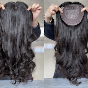 Luxury Hair Topper 7x7&quot; Silk Top Wefted Base Topper Pre-styled 20&quot; Original Natural Black Hair 150% Density Premium Real Human Hair Topper