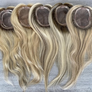 Hair Toppers 5x6.5&quot; Mono-filament Base 16&quot; Rooted Blonde Dimensional Hair Mid Volume Premium Real Human Hair Clip In Toppers In Stock