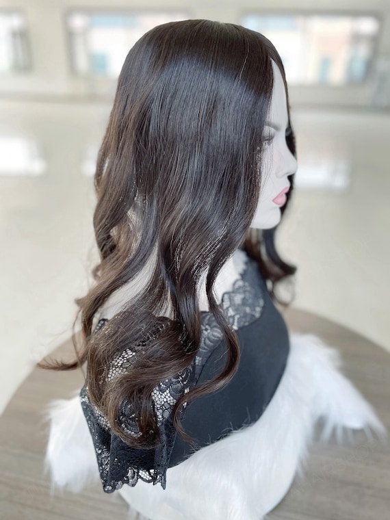 Human Hair Topper for Thinning Hair, 5x5 Inch Mono Base, No Bangs, 16 Inch Stock 5x5” Monofilament Topper, 16” Dimensional Blonde Color  main image 3