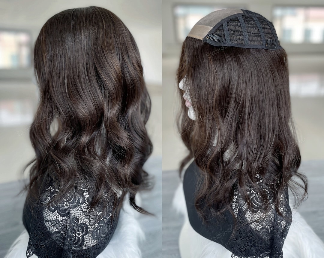 Luxury Hair Topper 9x10 Mono Top Open Weft Base Prestyled 14 Dark