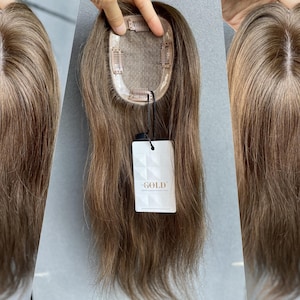 Hair Topper 3.5x4.5&quot; Silk Base Multi-directiona Parting 12&quot; Ash Medium Brown Dimensional Hair Light Weight Premium Real Human Hair Topper