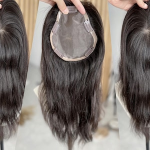 12&quot; Natural Black Hair Topper 3-6x6&quot; Mono Base Free Parting Light Weight 100% Density Premium Real Human Hair Clip In Toppers for Women