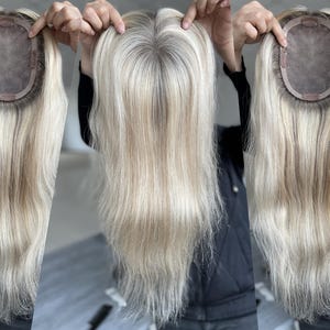 Hot Sale 5x6.5&quot; Mono Base Hair Topper Free Parting 16&quot; Lowlights Ash Blonde Hair 130% Density Premium Real Human Hair Topper for Women