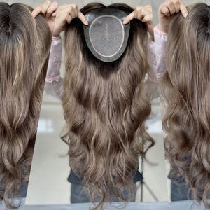 Clipless Hair Topper 6x7&quot; Fine Mono Base Topper 22&quot; Medium Brown Dimensional Hair 160% Density Premium Real Human Hair Topper for Hair Loss