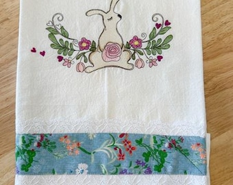 Kitchen Tea Towel With Rabbit Embroidery