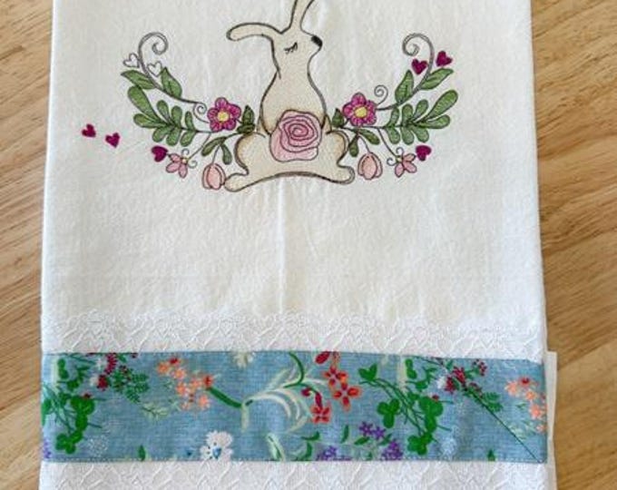 Kitchen Tea Towel With Rabbit Embroidery