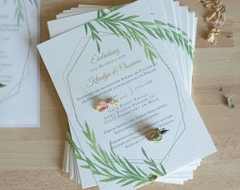 10x Hochzeitskarten "Grüner Zweig" Hochzeitseinladung Einladungskarte zur Hochzeit Henna-Einladung Karte mit Olivenzweig Save the Date