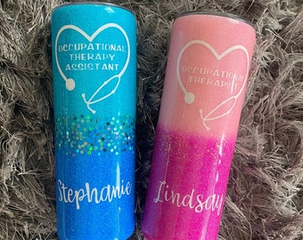 Personalized Occupational Therapy Tumbler: Glitter Stainless Steel OT/OTA Gift