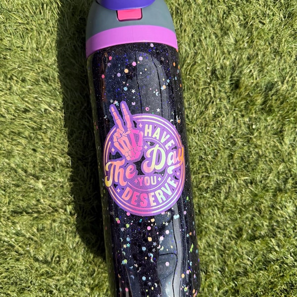 Handmade Glitter Tumbler | Galaxy Splatter Motivational Water Bottle