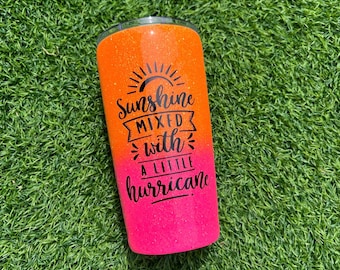 Vaso Sunshine Mixed With A Little Hurricane / Vaso con purpurina veraniega / Vaso para bebidas de vacaciones en rosa y naranja brillante / Vaso para la piscina