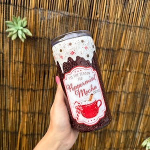 Peppermint mocha|| Christmas || tis the season|| 3d effect|| Glitter tumbler||15,20,30 oz