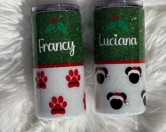 Christmas Cups- Mickey Santa Hat- Dog Santa prints- Mickey Inspired Christmas Tumbler-Animal Inspired Christmas Cups- Christmas Colors Cups