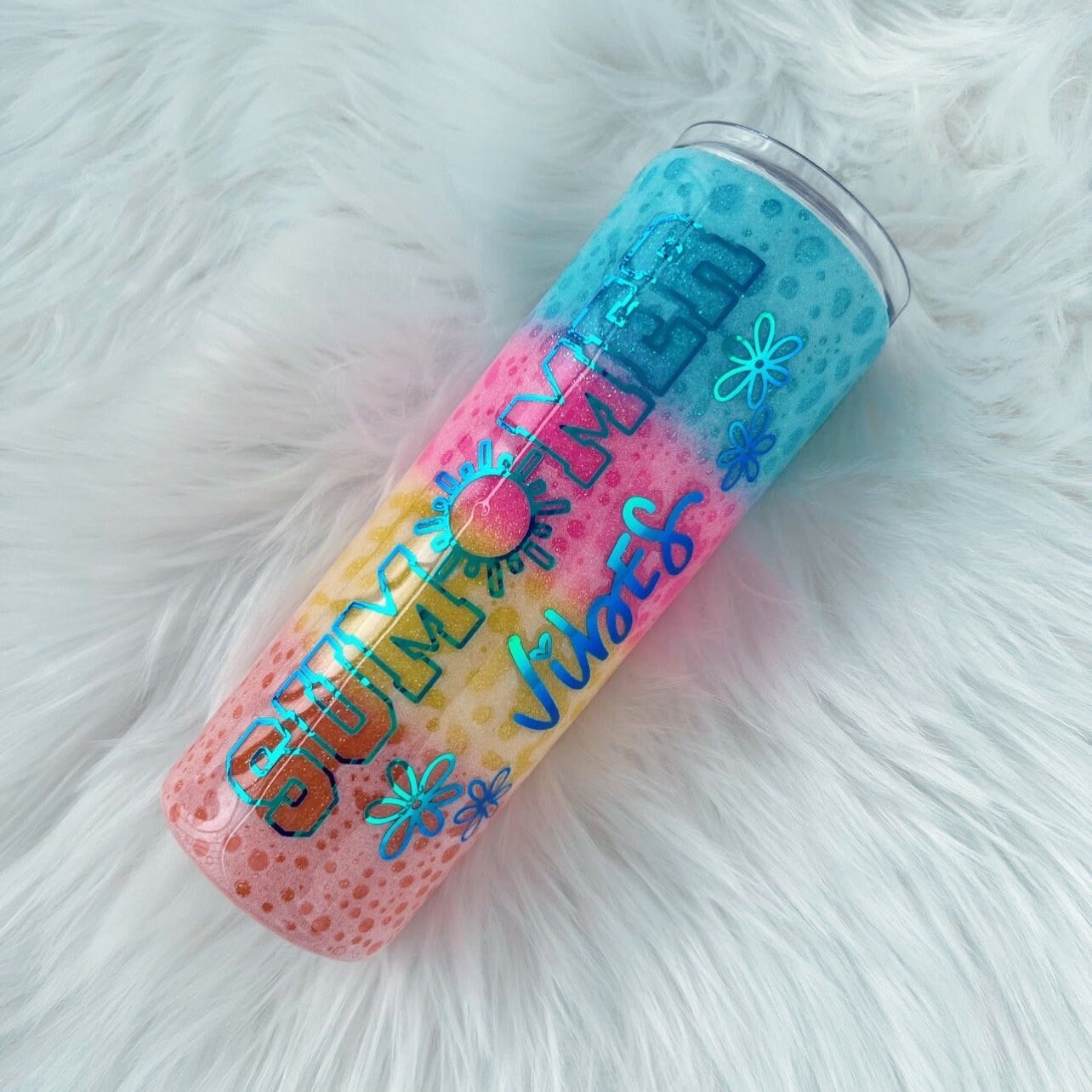 Neon Rainbow Glitter Tumbler: Summer Beach Vibes, Girly Stainless Steel