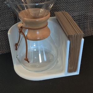 3D Printed Chemex Caddy – Filter Holder & Drying Stand | Fits 3–10 Cup Chemex and Bodum | Modern Coffee Station Organizer