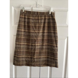 Sag Harbor Plaid Pencil Skirt Womens Size 10 Brown Boucle Textured Lined Vintage