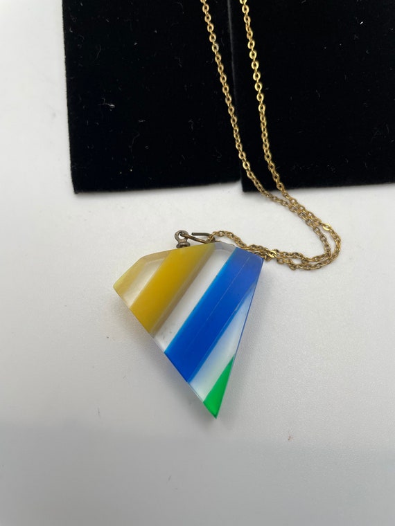 Retro Lucite Triangular Striped Necklace