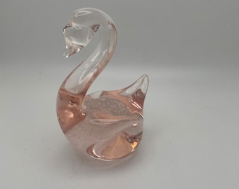 Blown Glass Pink Swan Art Glass Figurine