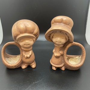 Vintage Ceramic Big Hat Boy and Girl Napkin Rings