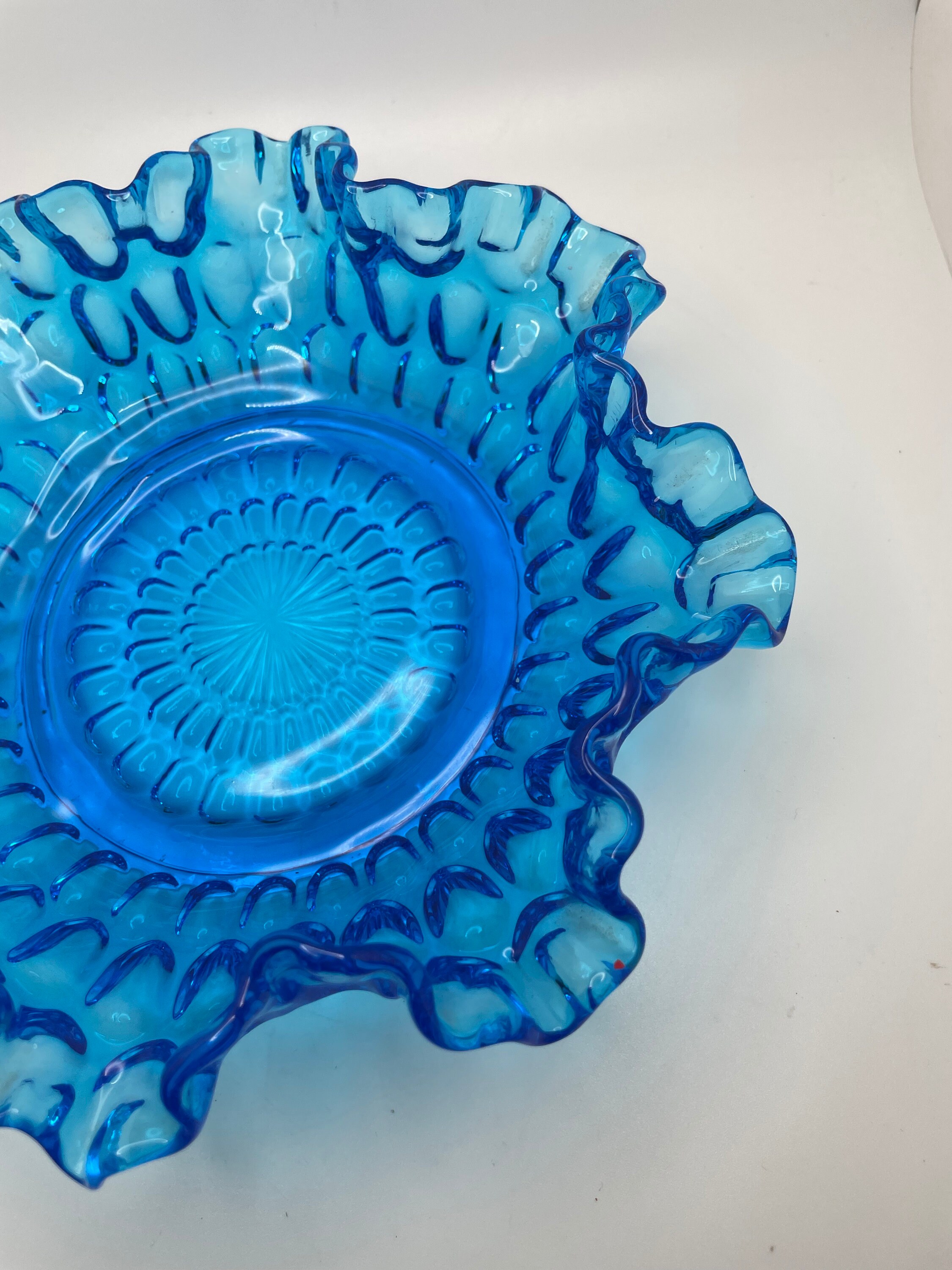 Blue Glass Ruffled Thumbprint Bowl - Etsy