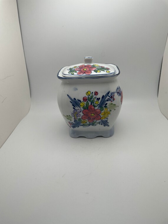 Vintage Floral Porcelain Dish With Lid Etsy